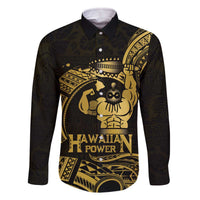 Gold Hawaii Ikaika Warrior Family Matching Off The Shoulder Long Sleeve Dress and Hawaiian Shirt Hawaiian Power LT14 Dad's Shirt - Long Sleeve Gold - Polynesian Pride
