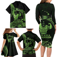Green Hawaii Ikaika Warrior Family Matching Long Sleeve Bodycon Dress and Hawaiian Shirt Hawaiian Power LT14 - Polynesian Pride