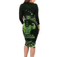 Green Hawaii Ikaika Warrior Family Matching Long Sleeve Bodycon Dress and Hawaiian Shirt Hawaiian Power LT14 - Polynesian Pride