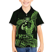 Green Hawaii Ikaika Warrior Family Matching Long Sleeve Bodycon Dress and Hawaiian Shirt Hawaiian Power LT14 Son's Shirt Green - Polynesian Pride