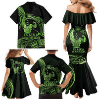 Green Hawaii Ikaika Warrior Family Matching Mermaid Dress and Hawaiian Shirt Hawaiian Power LT14 - Polynesian Pride