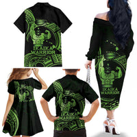 Green Hawaii Ikaika Warrior Family Matching Off The Shoulder Long Sleeve Dress and Hawaiian Shirt Hawaiian Power LT14 - Polynesian Pride