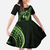 Green Hawaii Ikaika Warrior Family Matching Short Sleeve Bodycon Dress and Hawaiian Shirt Hawaiian Power LT14 Daughter's Dress Green - Polynesian Pride