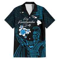 Personalised Hawaii King Kamehameha Day Family Matching Mermaid Dress and Hawaiian Shirt Plumeria With Kakau Pattern - Blue LT14 Dad's Shirt - Short Sleeve Blue - Polynesian Pride