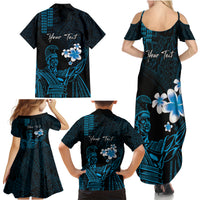 Personalised Hawaii King Kamehameha Day Family Matching Summer Maxi Dress and Hawaiian Shirt Plumeria With Kakau Pattern - Blue LT14 - Polynesian Pride