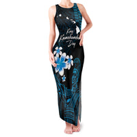 Personalised Hawaii King Kamehameha Day Family Matching Tank Maxi Dress and Hawaiian Shirt Plumeria With Kakau Pattern - Blue LT14 Mom's Dress Blue - Polynesian Pride