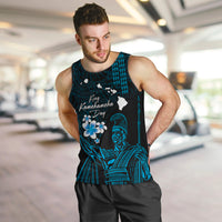 Personalised Hawaii King Kamehameha Day Men Tank Top Plumeria With Kakau Pattern - Blue LT14 Blue - Polynesian Pride
