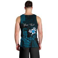 Personalised Hawaii King Kamehameha Day Men Tank Top Plumeria With Kakau Pattern - Blue LT14 - Polynesian Pride