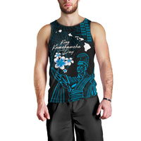 Personalised Hawaii King Kamehameha Day Men Tank Top Plumeria With Kakau Pattern - Blue LT14 - Polynesian Pride