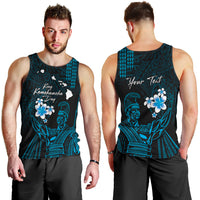 Personalised Hawaii King Kamehameha Day Men Tank Top Plumeria With Kakau Pattern - Blue LT14 - Polynesian Pride