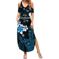 Personalised Hawaii King Kamehameha Day Summer Maxi Dress Plumeria With Kakau Pattern - Blue LT14 Women Blue - Polynesian Pride
