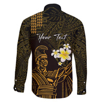 Personalised Hawaii King Kamehameha Day Family Matching Long Sleeve Bodycon Dress and Hawaiian Shirt Plumeria With Kakau Pattern - Gold LT14 - Polynesian Pride
