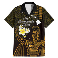 Personalised Hawaii King Kamehameha Day Family Matching Mermaid Dress and Hawaiian Shirt Plumeria With Kakau Pattern - Gold LT14 Dad's Shirt - Short Sleeve Gold - Polynesian Pride