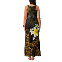 Personalised Hawaii King Kamehameha Day Family Matching Tank Maxi Dress and Hawaiian Shirt Plumeria With Kakau Pattern - Gold LT14 - Polynesian Pride
