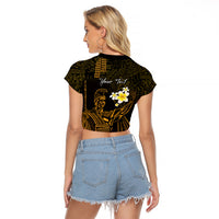 Personalised Hawaii King Kamehameha Day Raglan Cropped T Shirt Plumeria With Kakau Pattern - Gold