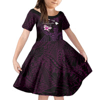Personalised Hawaii King Kamehameha Day Family Matching Off Shoulder Maxi Dress and Hawaiian Shirt Plumeria With Kakau Pattern - Purple LT14 Daughter's Dress Purple - Polynesian Pride