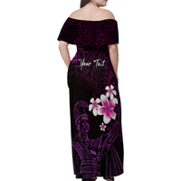 Personalised Hawaii King Kamehameha Day Family Matching Off Shoulder Maxi Dress and Hawaiian Shirt Plumeria With Kakau Pattern - Purple LT14 - Polynesian Pride