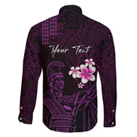 Personalised Hawaii King Kamehameha Day Family Matching Off Shoulder Short Dress and Hawaiian Shirt Plumeria With Kakau Pattern - Purple LT14 - Polynesian Pride