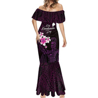 Personalised Hawaii King Kamehameha Day Mermaid Dress Plumeria With Kakau Pattern - Purple LT14 - Polynesian Pride