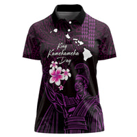 Personalised Hawaii King Kamehameha Day Women Polo Shirt Plumeria With Kakau Pattern - Purple
