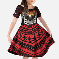 Fautasi Race Day American Samoa Family Matching Off The Shoulder Long Sleeve Dress and Hawaiian Shirt Bald Eagle Polynesian Tattoo LT14 Daughter's Dress Black - Polynesian Pride