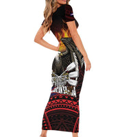 Fautasi Race Day American Samoa Family Matching Short Sleeve Bodycon Dress and Hawaiian Shirt Bald Eagle Polynesian Tattoo LT14 - Polynesian Pride