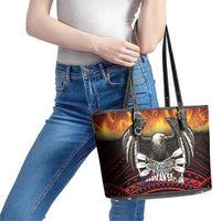 Fautasi Race Day American Samoa Leather Tote Bag Bald Eagle Polynesian Tattoo