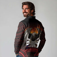 Fautasi Race Day American Samoa Long Sleeve Polo Shirt Bald Eagle Polynesian Tattoo