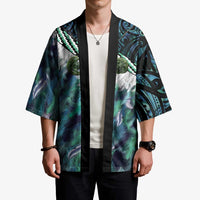 Turquoise Traditional Cloak Aotearoa Kimono Maori Paua Shell Korowai Pattern - Polynesian Pride