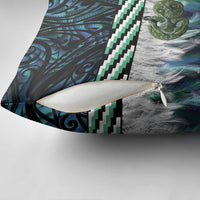 Turquoise Traditional Cloak Aotearoa Pillow Cover Maori Paua Shell Korowai Pattern - Polynesian Pride