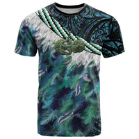 Turquoise Traditional Cloak Aotearoa T Shirt Maori Paua Shell Korowai Pattern