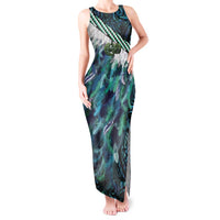 Turquoise Traditional Cloak Aotearoa Tank Maxi Dress Maori Paua Shell Korowai Pattern