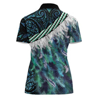 Turquoise Traditional Cloak Aotearoa Women Polo Shirt Maori Paua Shell Korowai Pattern
