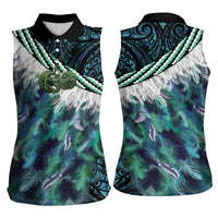 Turquoise Traditional Cloak Aotearoa Women Sleeveless Polo Shirt Maori Paua Shell Korowai Pattern