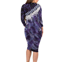 Purple Traditional Cloak Aotearoa Family Matching Long Sleeve Bodycon Dress and Hawaiian Shirt Maori Paua Shell Korowai Pattern LT14 - Polynesian Pride