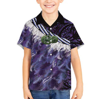 Purple Traditional Cloak Aotearoa Family Matching Off Shoulder Maxi Dress and Hawaiian Shirt Maori Paua Shell Korowai Pattern LT14 Son's Shirt Purple - Polynesian Pride