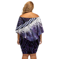 Purple Traditional Cloak Aotearoa Family Matching Off Shoulder Short Dress and Hawaiian Shirt Maori Paua Shell Korowai Pattern LT14 - Polynesian Pride