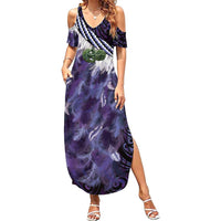 Purple Traditional Cloak Aotearoa Family Matching Summer Maxi Dress and Hawaiian Shirt Maori Paua Shell Korowai Pattern LT14 Mom's Dress Purple - Polynesian Pride
