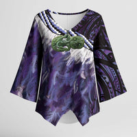 Purple Traditional Cloak Aotearoa Kimono Sleeve Blouse Maori Paua Shell Korowai Pattern LT14 Female Purple - Polynesian Pride