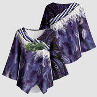 Purple Traditional Cloak Aotearoa Kimono Sleeve Blouse Maori Paua Shell Korowai Pattern LT14 - Polynesian Pride