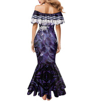 Purple Traditional Cloak Aotearoa Mermaid Dress Maori Paua Shell Korowai Pattern LT14 - Polynesian Pride