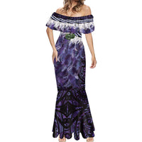 Purple Traditional Cloak Aotearoa Mermaid Dress Maori Paua Shell Korowai Pattern LT14 - Polynesian Pride