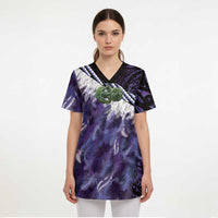 Purple Traditional Cloak Aotearoa Scrub Top Maori Paua Shell Korowai Pattern - Polynesian Pride