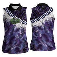 Purple Traditional Cloak Aotearoa Women Sleeveless Polo Shirt Maori Paua Shell Korowai Pattern