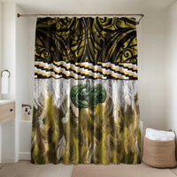 Yellow Traditional Cloak Aotearoa Bathroom Set Maori Paua Shell Korowai Pattern LT14 Shower Curtain Only Yellow - Polynesian Pride