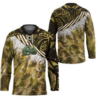 Yellow Traditional Cloak Aotearoa Hockey Jersey Maori Paua Shell Korowai Pattern - Polynesian Pride