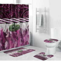 Pink Traditional Cloak Aotearoa Bathroom Set Maori Paua Shell Korowai Pattern LT14 Bathroom Set (4 pcs) Pink - Polynesian Pride