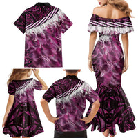 Pink Traditional Cloak Aotearoa Family Matching Mermaid Dress and Hawaiian Shirt Maori Paua Shell Korowai Pattern LT14 - Polynesian Pride