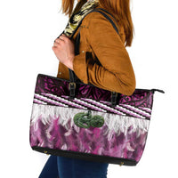 Pink Traditional Cloak Aotearoa Leather Tote Bag Maori Paua Shell Korowai Pattern