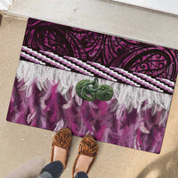 Pink Traditional Cloak Aotearoa Rubber Doormat Maori Paua Shell Korowai Pattern
